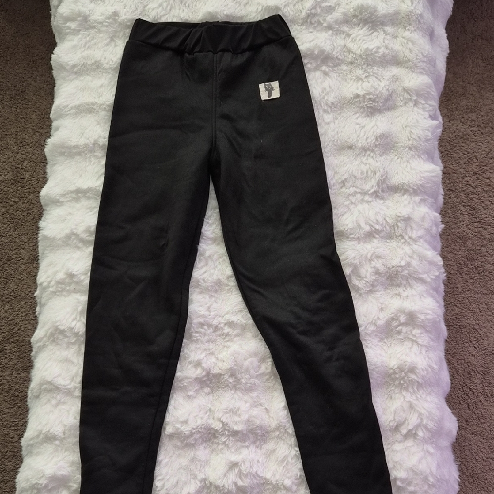 Children's Black Stretch Leggings with Logo Patch